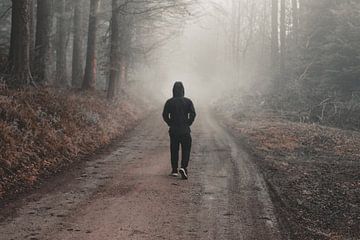 Marche dans la forêt brumeuse d'automne sur Besa Art