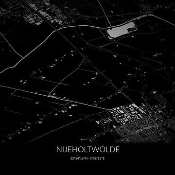 Black-and-white map of Nijeholtwolde, Fryslan. by Rezona