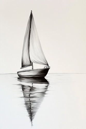 Zeilboot in minimalisme - zwart en wit