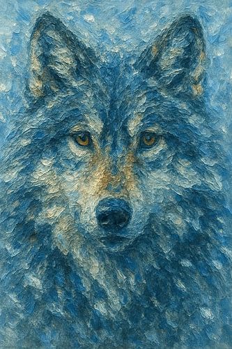 Wolf in the blizzard (blue-grey portrait wild powerful mystery painting texture paint)