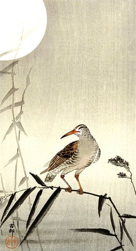 Ohara Koson – Zwarte ruiter op een bamboetak (1900–1936) | Vintage Japanse houtsnede