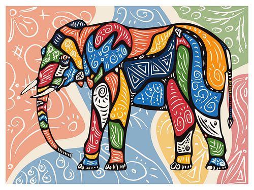 Bunte Elefanten-Illustration mit Stammesmustern