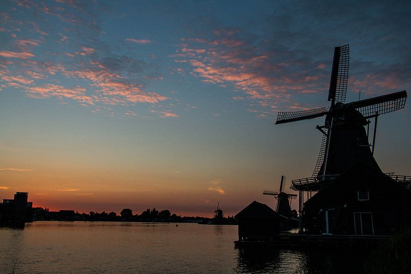 Old Dutch Mill on the Zaanse schans with setting sun by Johan Veenstra