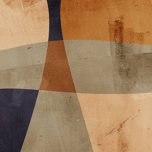 Abstracte kunst in terra, olijfgroen, inktzwart en zand nr. 2