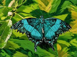 Radiant Blue Butterfly on Lush Foliage by Sergio Pazzano