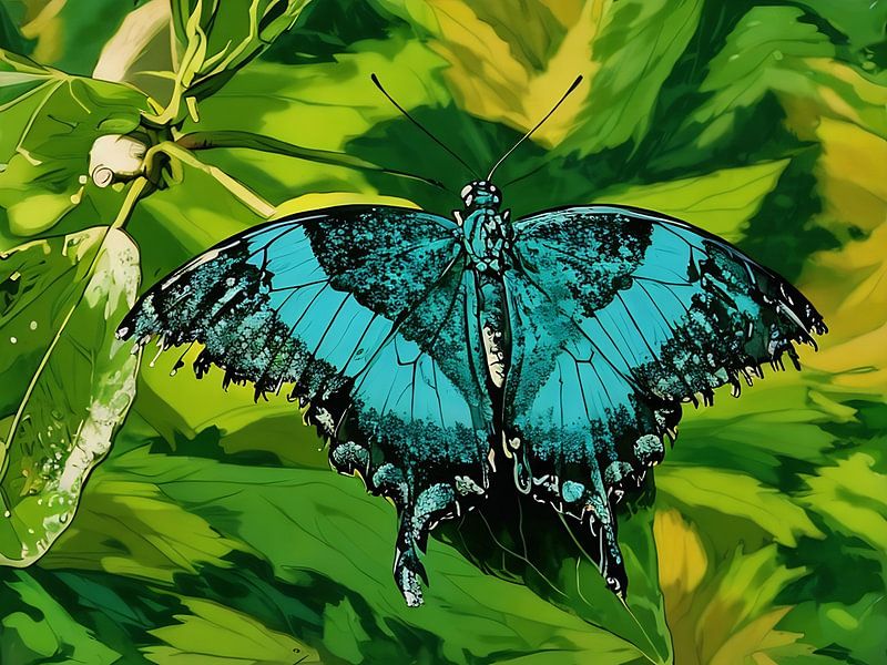 Radiant Blue Butterfly on Lush Foliage by Sergio Pazzano
