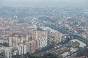 Aerial panorama over the city of Alès and the River Gardon van Werner Lerooy