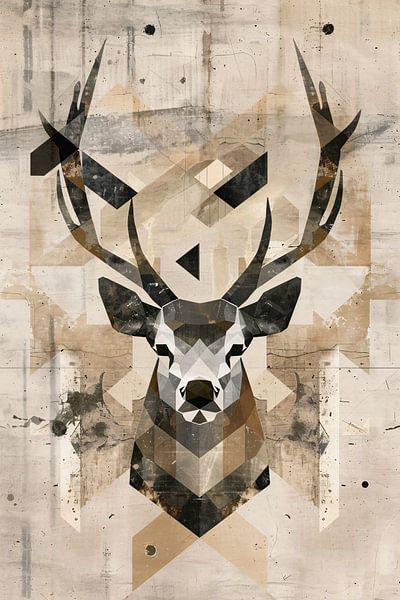Tête de cerf géométrique sépia en style minimaliste par Art & Soul Creations