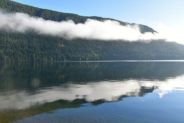 A mist over the lake on a summer morning by Claude Laprise