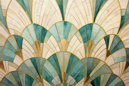 Turquoise and off-white Art Deco Composition