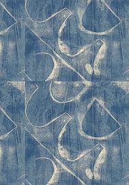 Brutalistisch patroon. Abstracte geometrische vormen in blauw en wit. van Dina Dankers