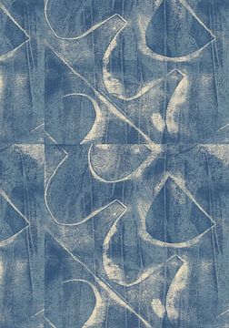 Brutalistisch patroon. Abstracte geometrische vormen in blauw en wit. van Dina Dankers