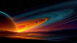 Neonplanet und Ringe – künstlerisches Panorama von TheXclusive Art