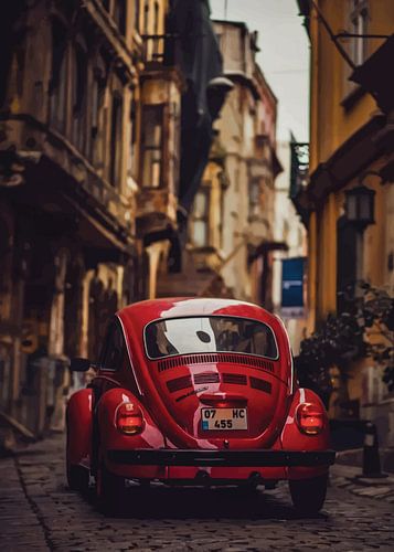 Rode VW kever, oude stad