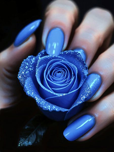 Glitzernde Blaue Rose mit Passenden Nägeln in Nahaufnahme von A.D. Digital ART