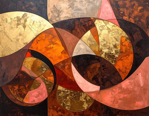 Modern abstract artwork with geometric shapes and gold accents - large painting for office or home