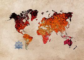 world map art red #map #worldmap by JBJart Justyna Jaszke