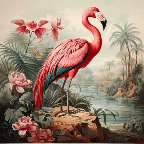 Flamant dans un paysage tropical
