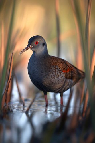 Wild pond rail in the reeds