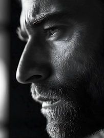 portrait d'un homme en noir et blanc sur PixelPrestige