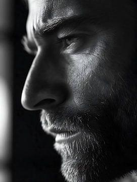 portrait d'un homme en noir et blanc