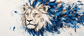 Tête de lion dans un jeu de couleurs bleues sur Poster Art Shop