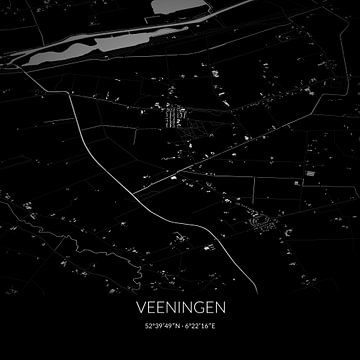 Zwart-witte landkaart van Veeningen, Drenthe. van Rezona