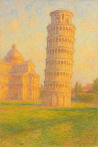 Der schiefe Turm von Pisa im Morgenlicht – Poster mit impressionistischem Motiv