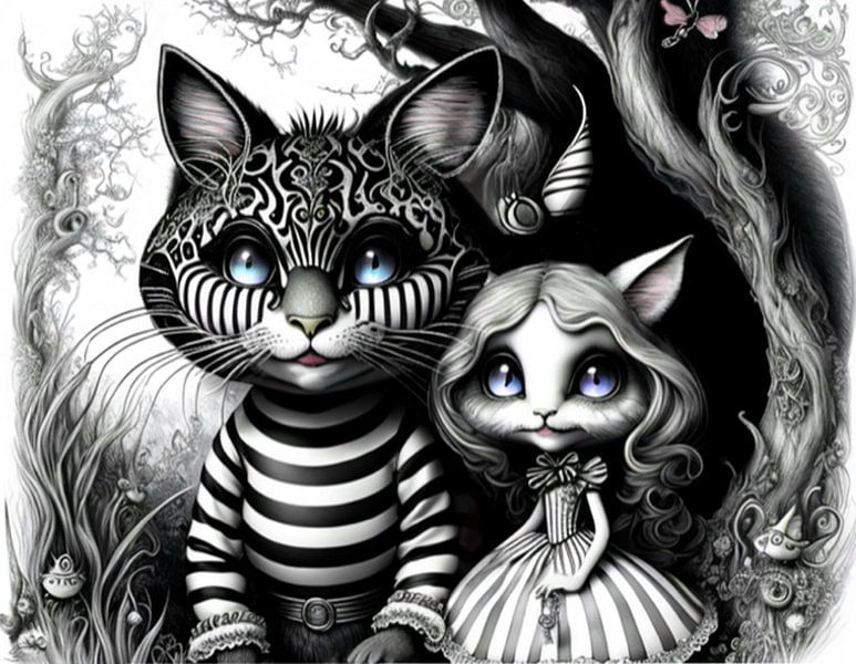 Alice in Wonderland and the Cheshire Cat by Afke Van Mansum