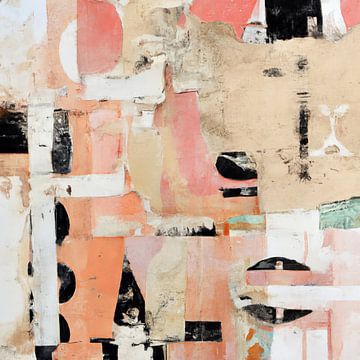 Moderne abstracte collage in wit, zwart en roze van Studio Allee