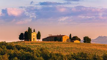 Chapelle Sunset Vitaleta, Toscane, Italie sur Henk Meijer Photography
