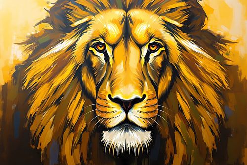 Expressieve leeuwenkop in felle kleuren