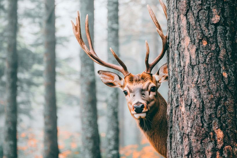 Deer in the fog by Poster Art Shop