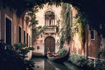 Venetië - Gondel in een Venetiaans steegje van Alida Jorissen