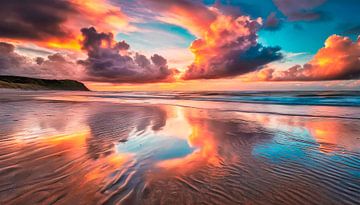 Coucher de soleil sur la plage sur Mustafa Kurnaz