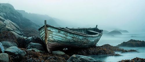 Verlaten boot in de mist - Griezelige sfeer