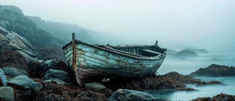 Abandoned boat in the fog - Eerie atmosphere by Poster Art Shop
