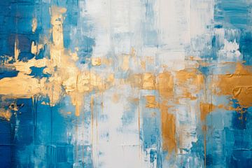 Abstrakt, blau, weiß und gold - 3 von Joriali Abstract