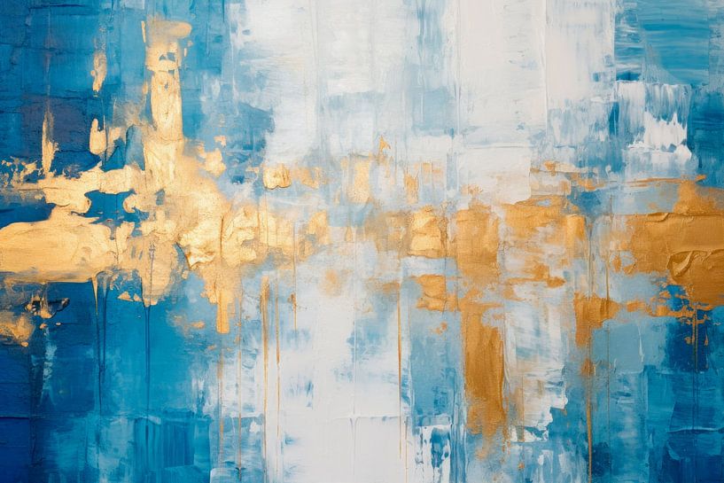 Abstract, blauw, wit en goud - 3 van Joriali Abstract