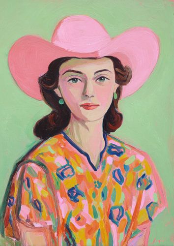 Cowgirl met roze hoed