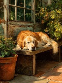 Golden Retriever auf der Gartenbank von Erika Kaisersot