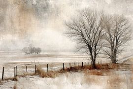 Winter Silence with Wooden Fence - Fine Art in Earth tones by BowiScapes - Fine Art and Urban Wall Art