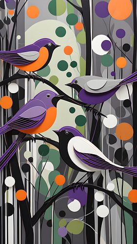 Kleurrijke vogels op takken