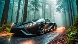 Zwarte sportwagen in het bos