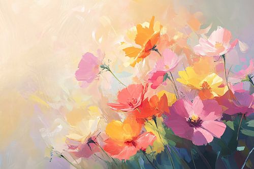 Kleurrijke bloemen in abstract veld