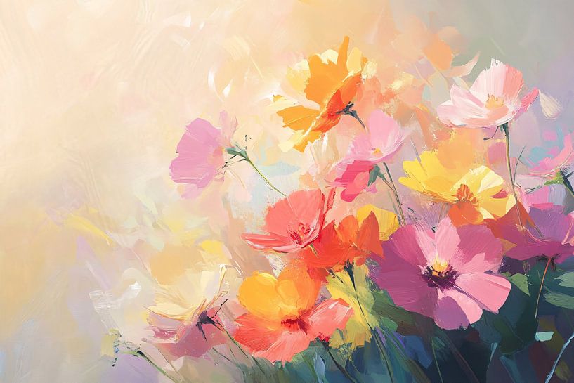 Bunte Blumen in abstraktem Feld von Imperial Art House