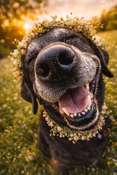 Pure Happiness – Smiling Dog with Flower Crown