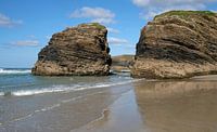 Stone formation on the beach of Playa de las Catedrales in Galicia, Spain