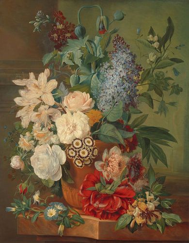 Bloemen in een terracotta vaas, Albertus Jonas Brandt