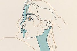 Dessin de profil d'une femme dans les tons bleus sur Poster Art Shop